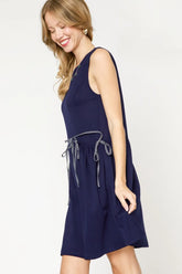 Umgee Round Neck Sleeveless Tank Dress with Pockets OutfitFlow